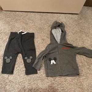 Disney Mickey Mouse Hoodie & Pants w/ears 6 Months